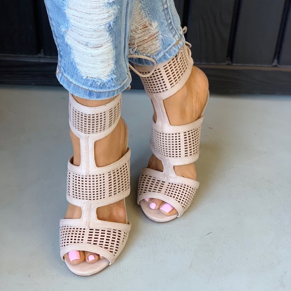 Nude Ankle Cuff Perforated High Heel Sandals - Picture 3 of 6